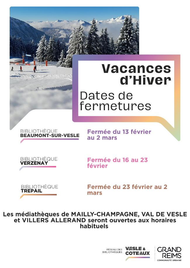 Calendrier des fermetures des bibliotéques | Actualité de Trépail